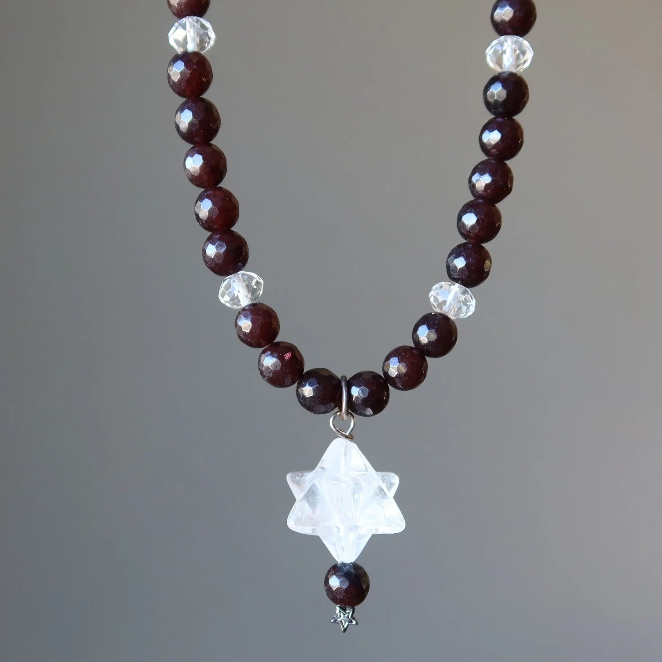 Clear Quartz Necklace Merkaba Star Chalcedony