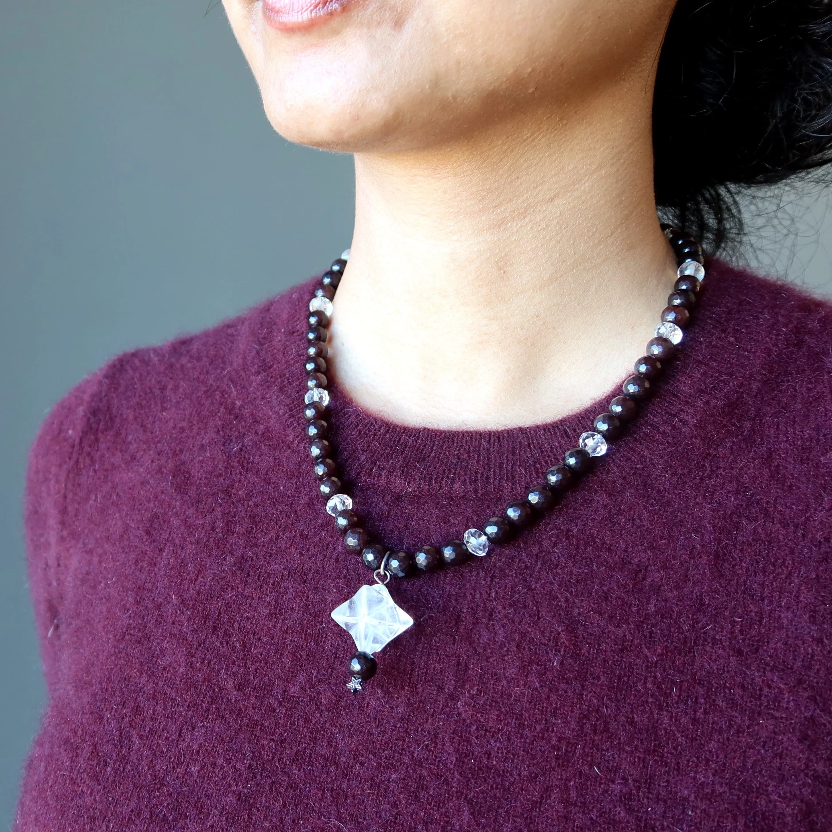 Clear Quartz Necklace Merkaba Star Chalcedony