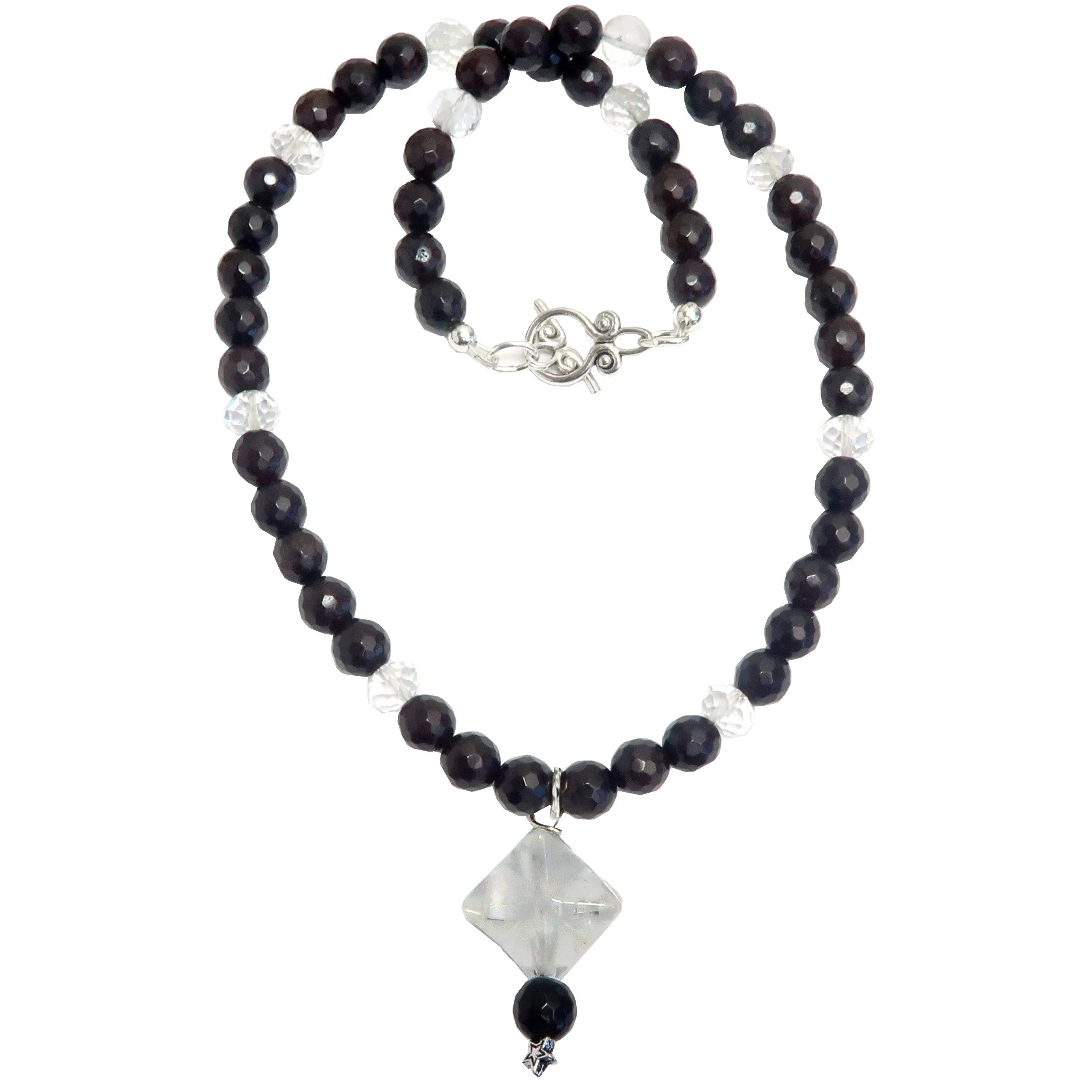 Clear Quartz Necklace Merkaba Star Chalcedony