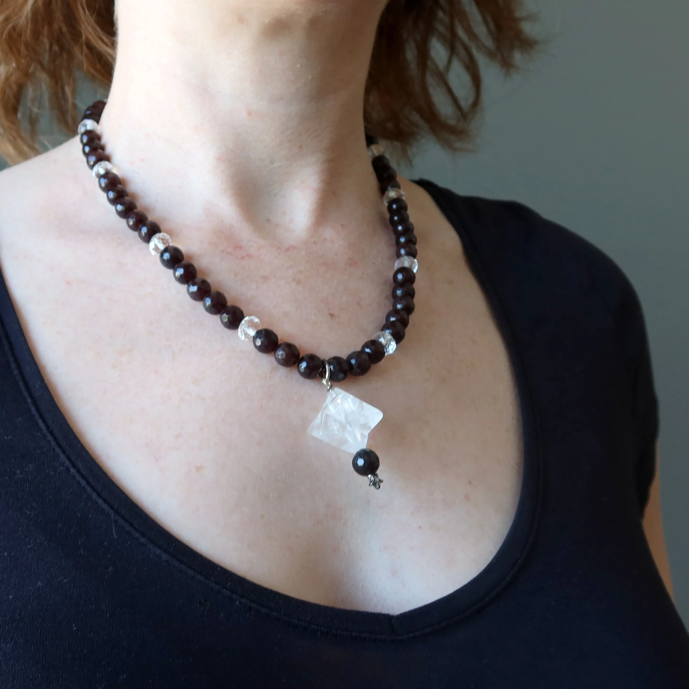 Clear Quartz Necklace Merkaba Star Chalcedony