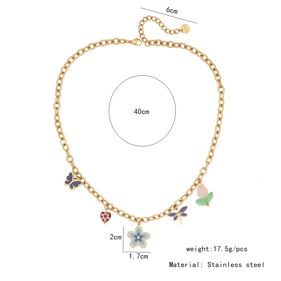 Colorful Flower Butterfly Necklace Elegant Stainless Steel Clavicle Chain