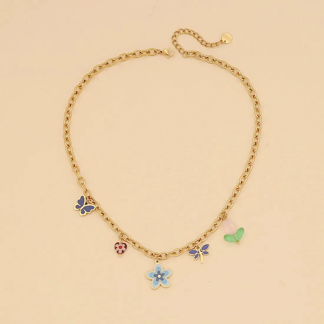Colorful Flower Butterfly Necklace Elegant Stainless Steel Clavicle Chain