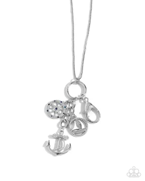 Compass Celebration - Blue - Rhinestone Encrusted Compass, Anchor, and Sailboat Paparazzi Lanyard Necklace