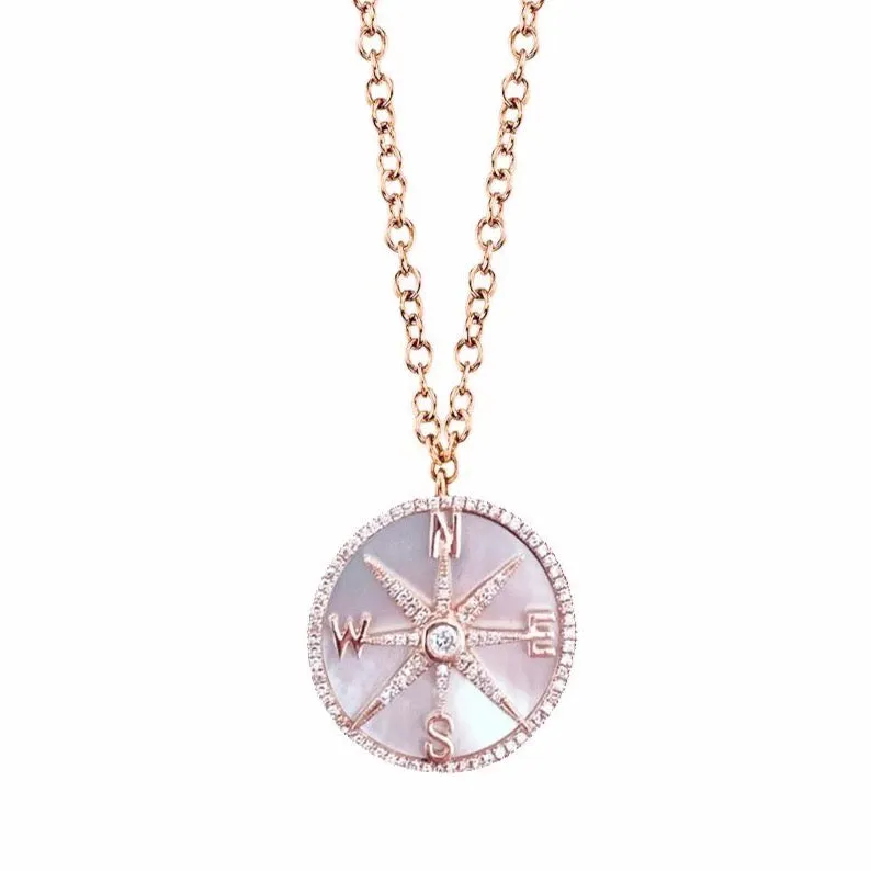 Compass Mother of Pearl Diamond Necklace