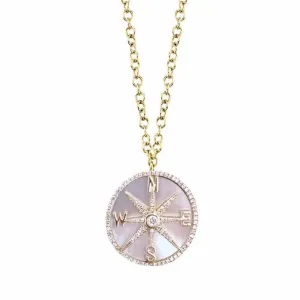 Compass Mother of Pearl Diamond Necklace