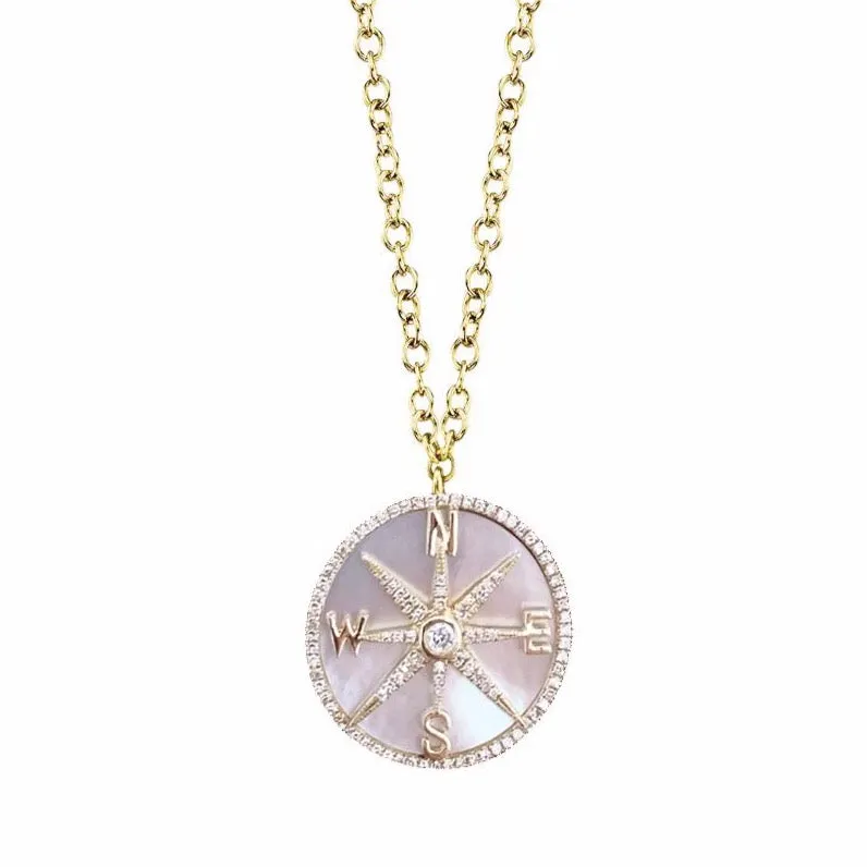 Compass Mother of Pearl Diamond Necklace