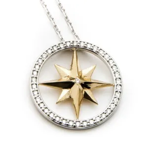 Compass Rose Grande 14K Two-Tone Gold Diamond Circle Pendant With 14K White Gold Chain
