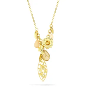 CREAM TEARDROP STONE GOLD FLOWER AND LEAF  NECKLACES #170NT1601 (1E3)