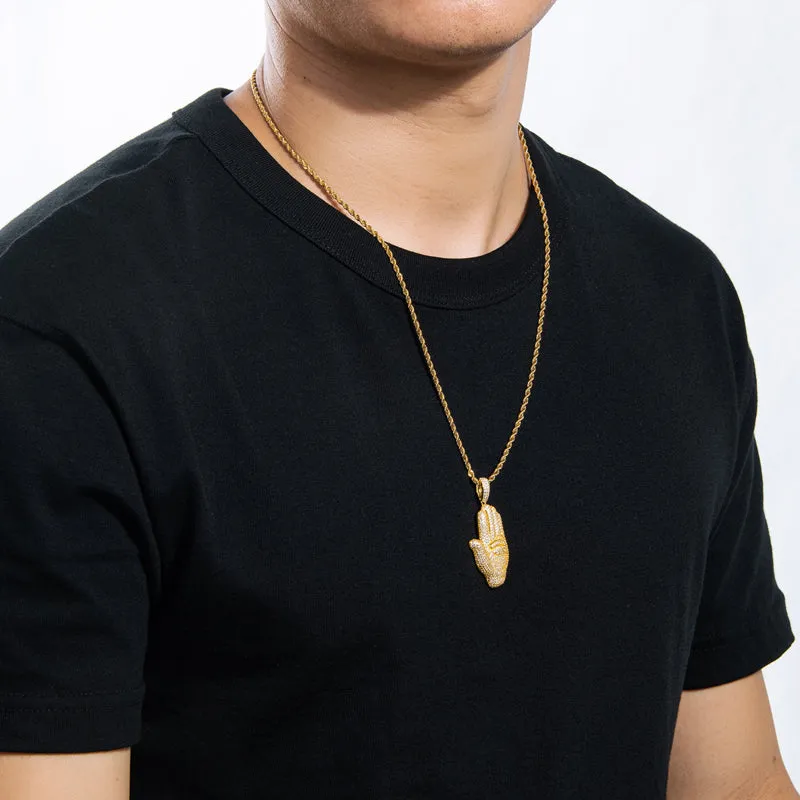 Created Diamond Palm Hip Hop Pendant Necklace