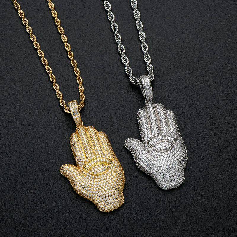 Created Diamond Palm Hip Hop Pendant Necklace