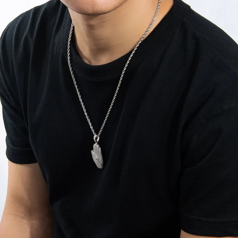Created Diamond Palm Hip Hop Pendant Necklace