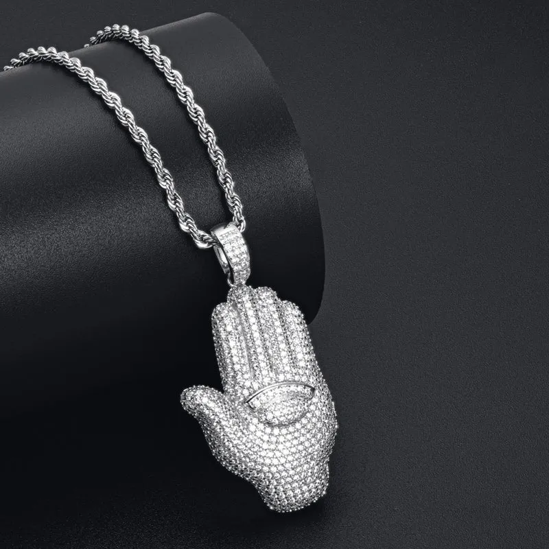 Created Diamond Palm Hip Hop Pendant Necklace