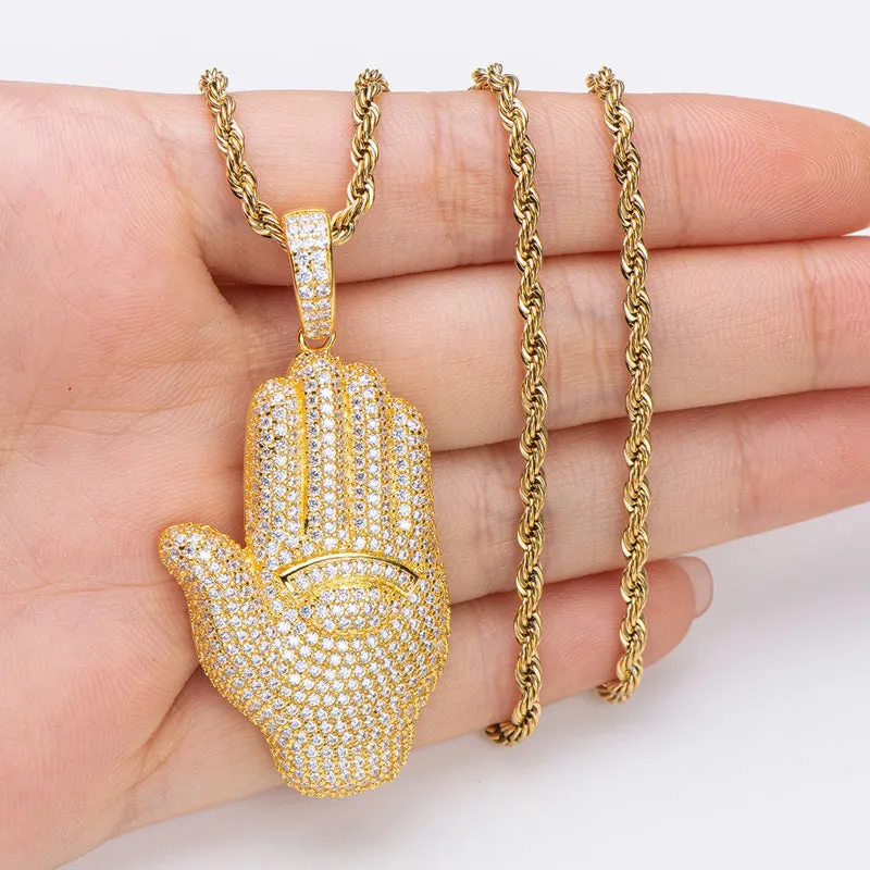 Created Diamond Palm Hip Hop Pendant Necklace