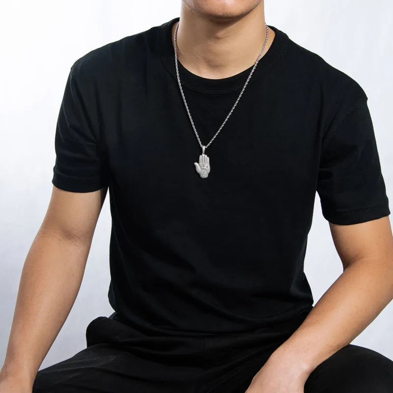 Created Diamond Palm Hip Hop Pendant Necklace
