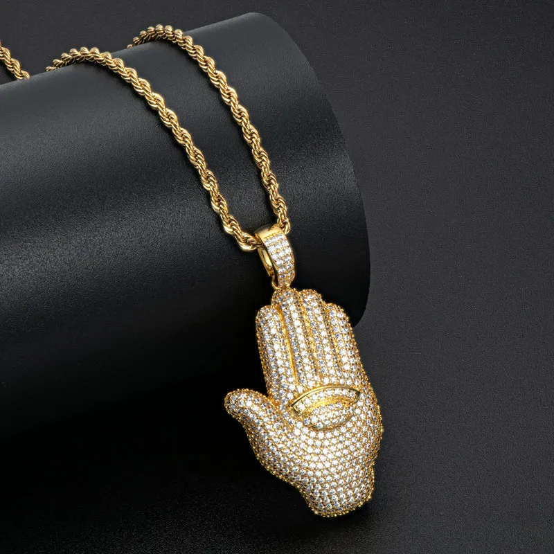 Created Diamond Palm Hip Hop Pendant Necklace