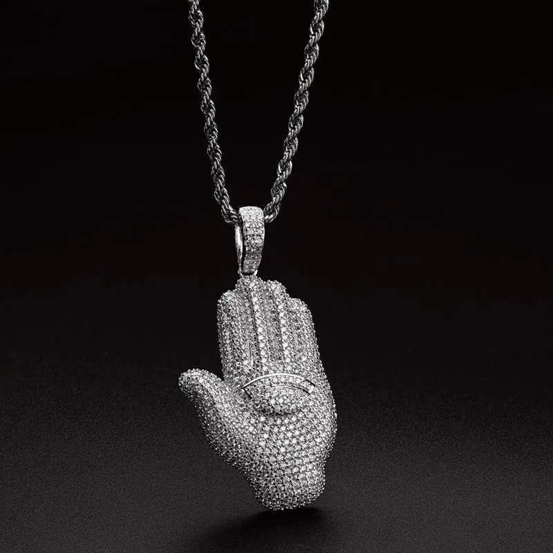 Created Diamond Palm Hip Hop Pendant Necklace
