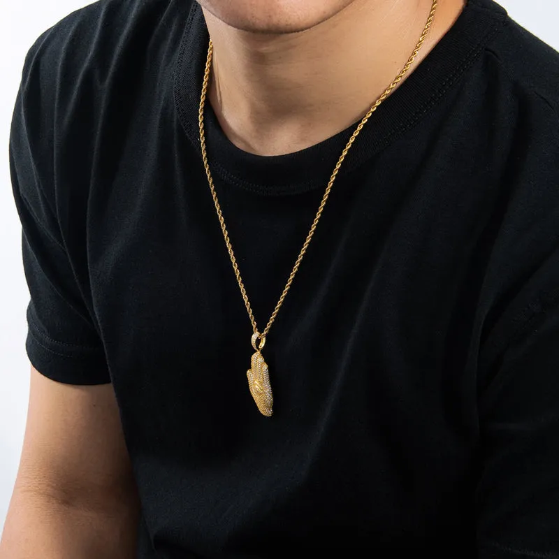 Created Diamond Palm Hip Hop Pendant Necklace