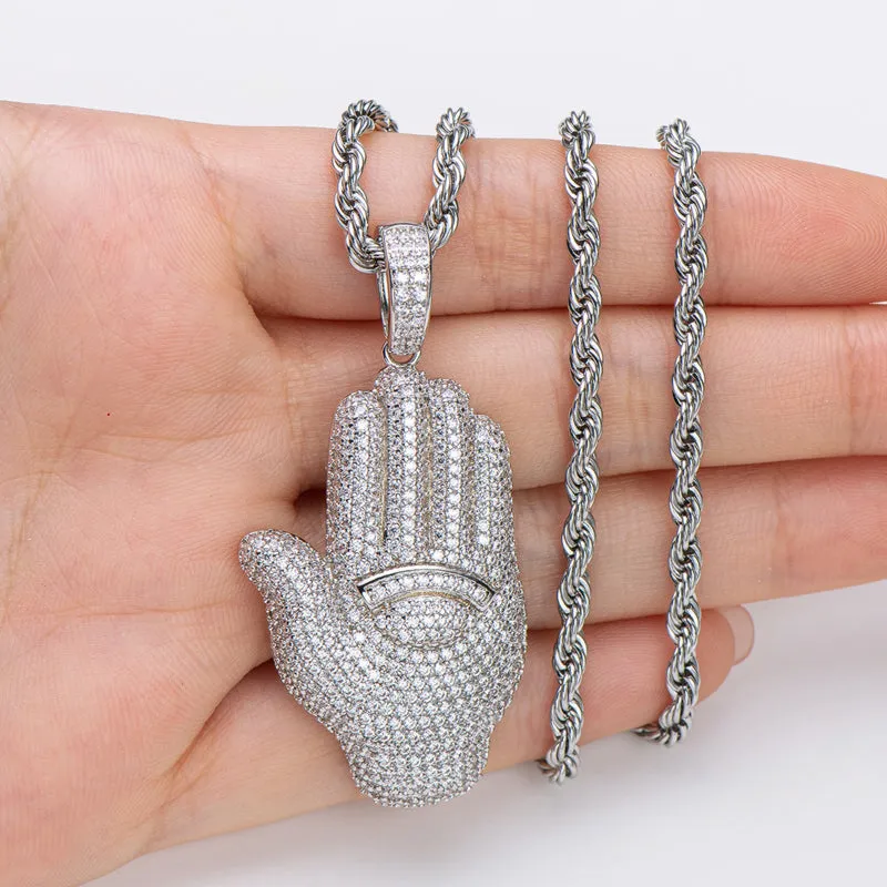 Created Diamond Palm Hip Hop Pendant Necklace