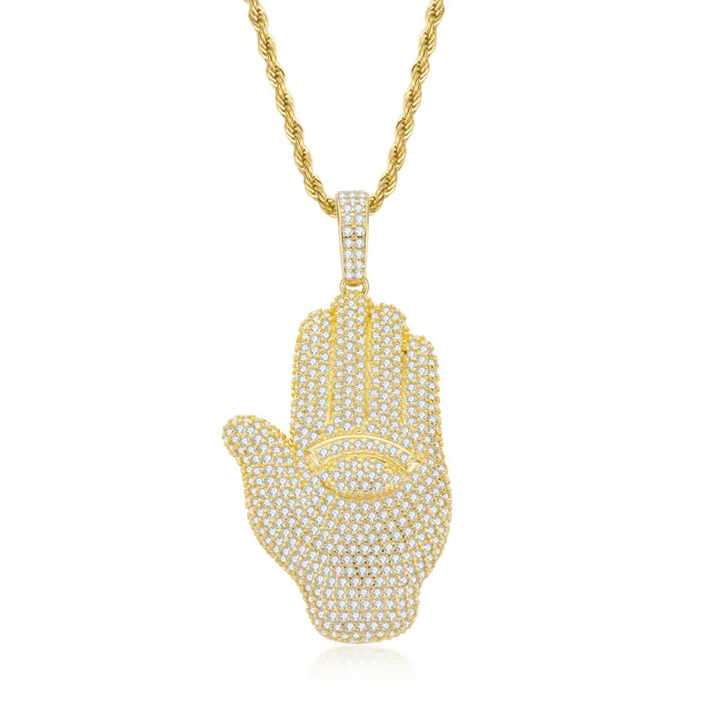 Created Diamond Palm Hip Hop Pendant Necklace