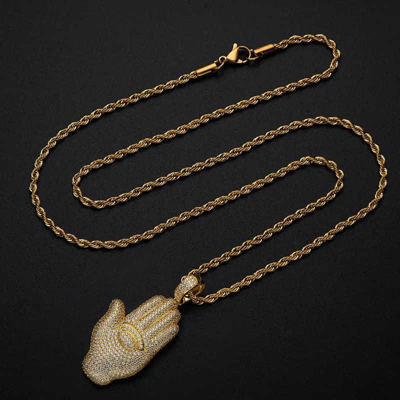 Created Diamond Palm Hip Hop Pendant Necklace