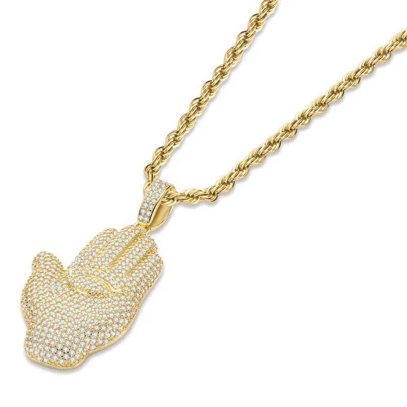 Created Diamond Palm Hip Hop Pendant Necklace