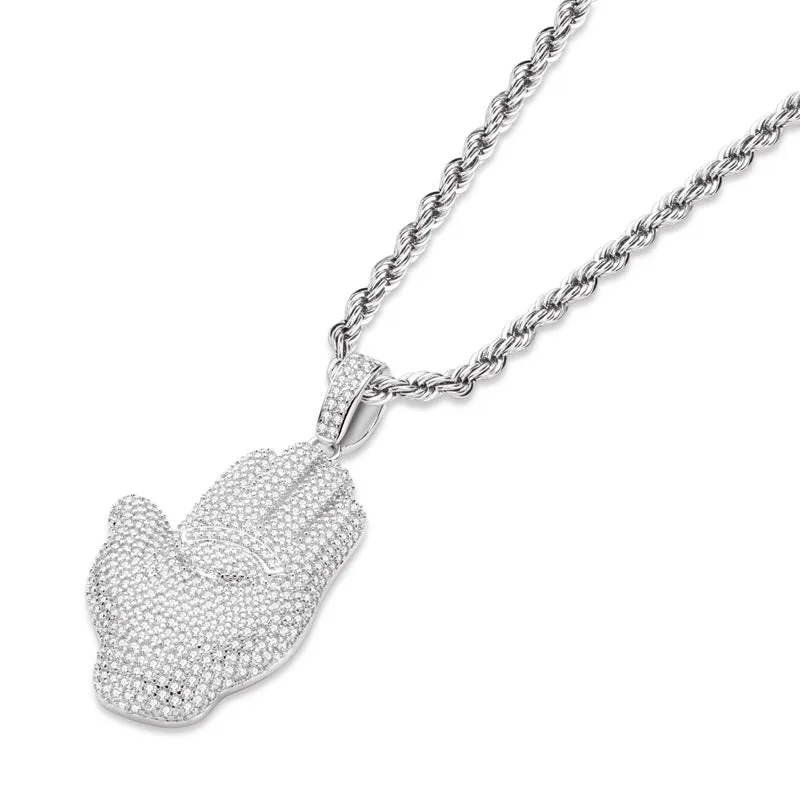 Created Diamond Palm Hip Hop Pendant Necklace
