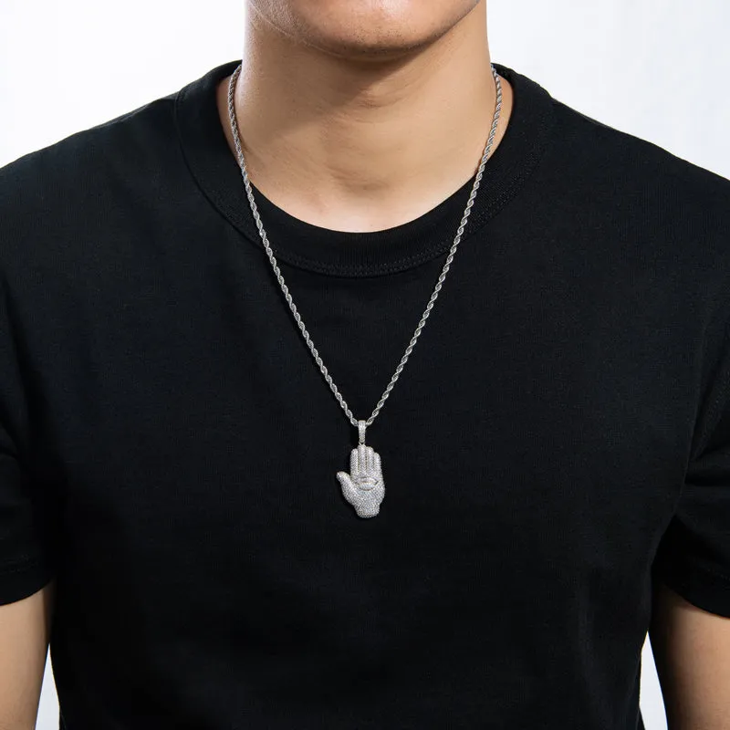 Created Diamond Palm Hip Hop Pendant Necklace