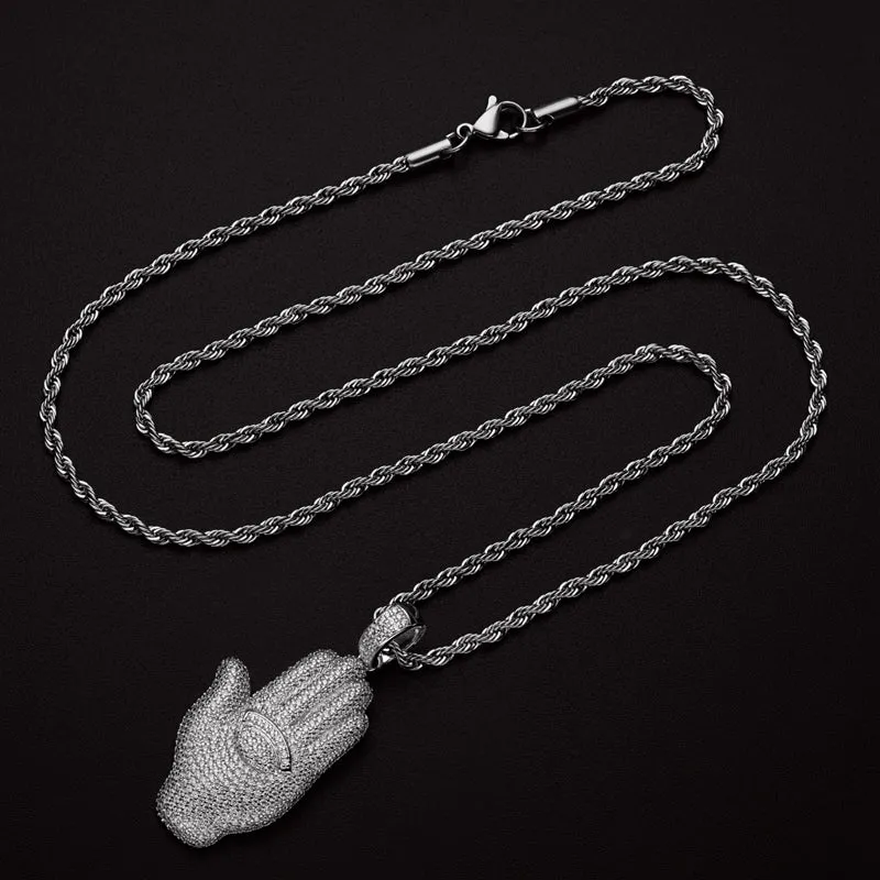 Created Diamond Palm Hip Hop Pendant Necklace