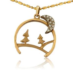 Crescent Moon, Mountain and Tree Pendant