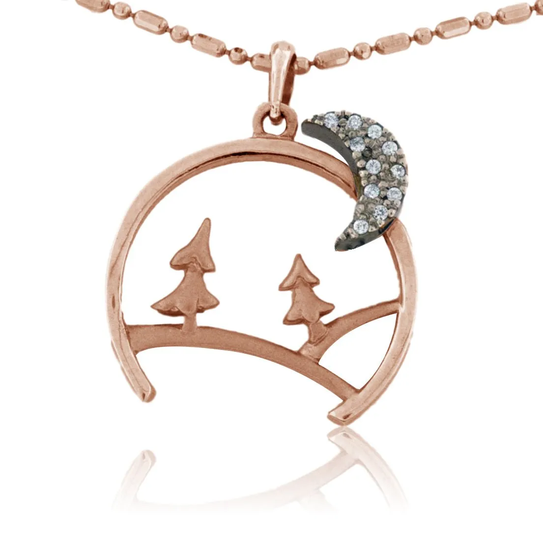 Crescent Moon, Mountain and Tree Pendant
