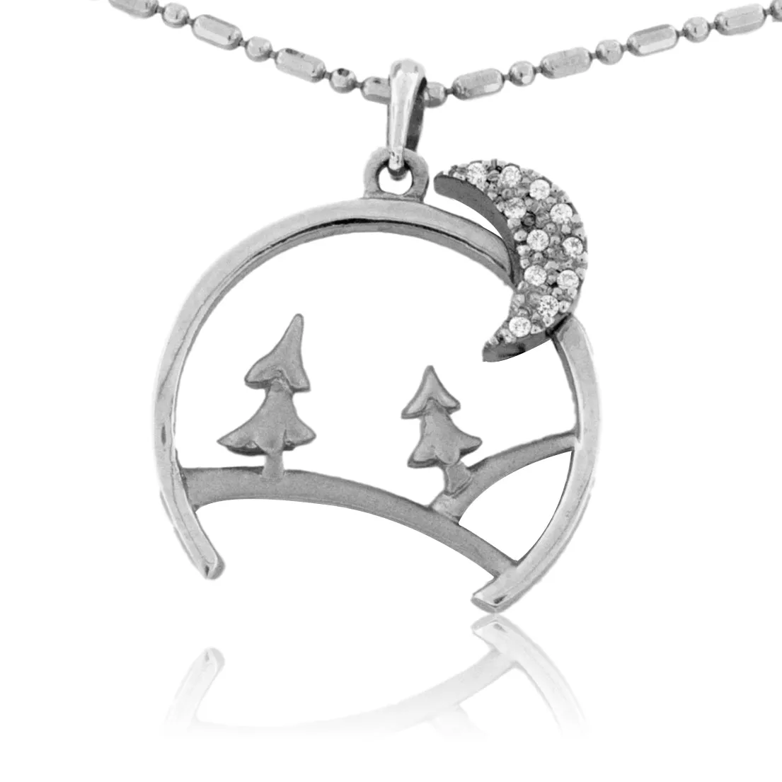 Crescent Moon, Mountain and Tree Pendant