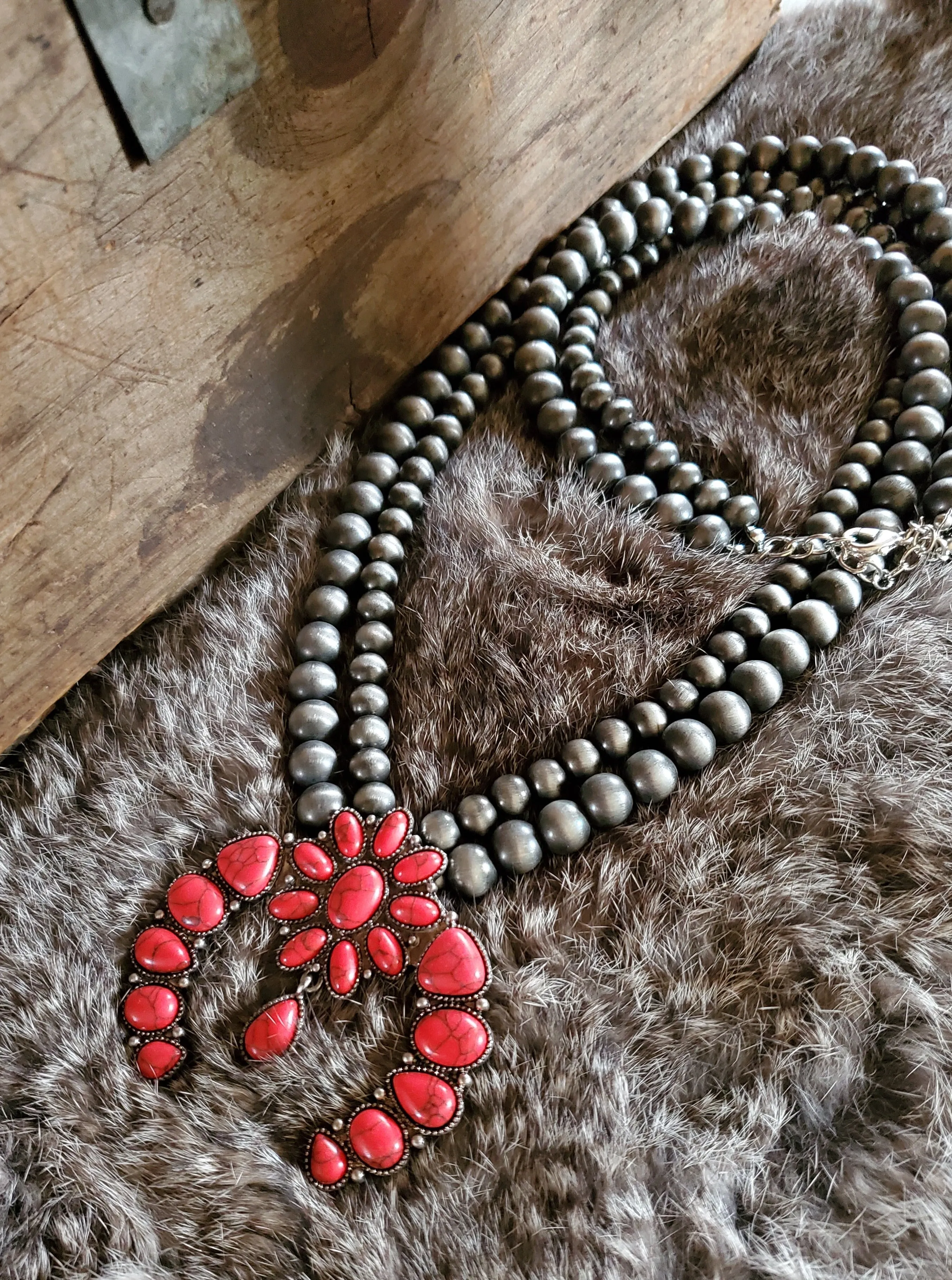 Crimson and Navajo Bead Squash Blossom
