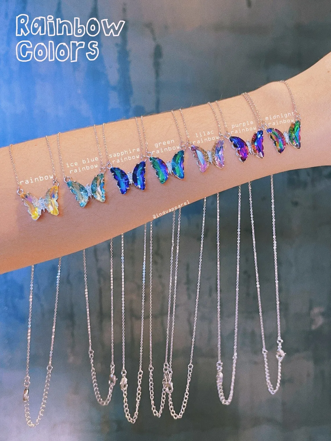 Crystal Glass Butterfly Necklace   Initial Charm