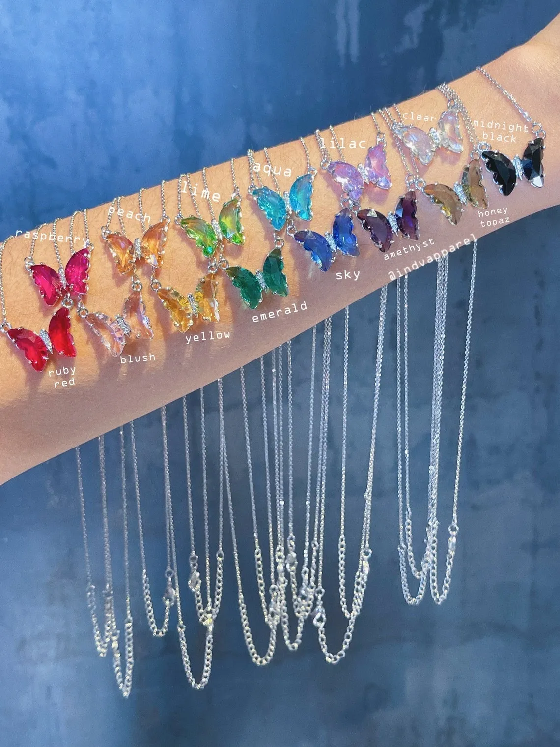 Crystal Glass Butterfly Necklace   Initial Charm