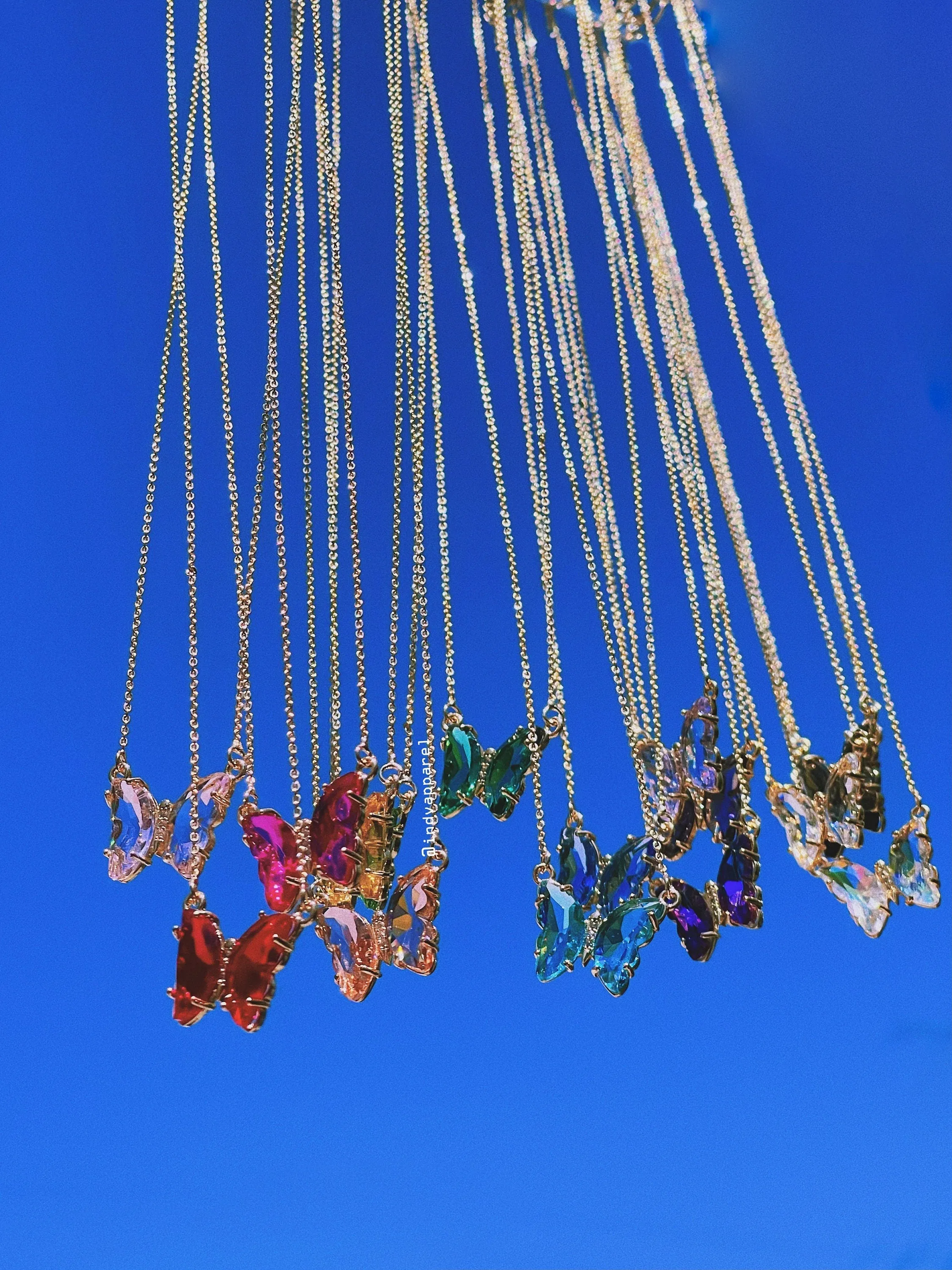 Crystal Glass Butterfly Necklace   Initial Charm