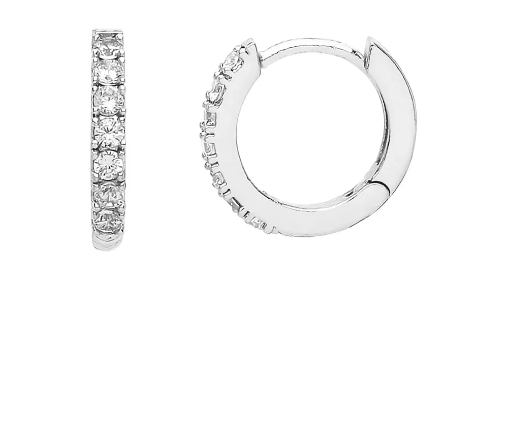 Crystal Pavé Huggie Hoop Earrings in Silver