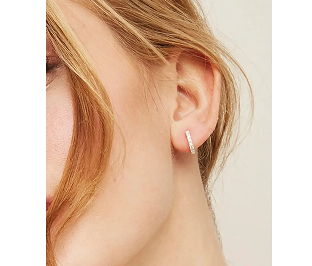 Crystal Pavé Huggie Hoop Earrings in Silver