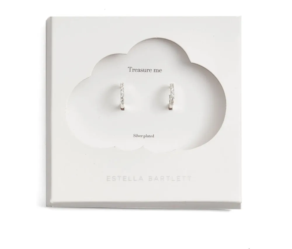 Crystal Pavé Huggie Hoop Earrings in Silver