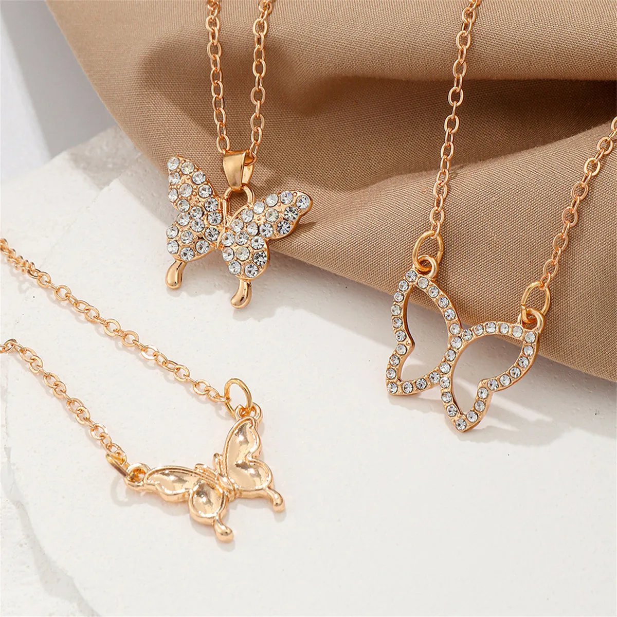 Cubic Zirconia & 18K Gold-Plated Butterfly Pendant Necklace Set