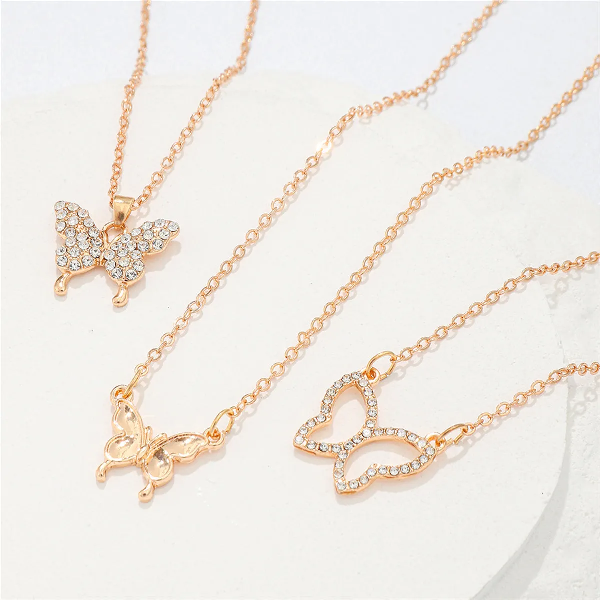 Cubic Zirconia & 18K Gold-Plated Butterfly Pendant Necklace Set
