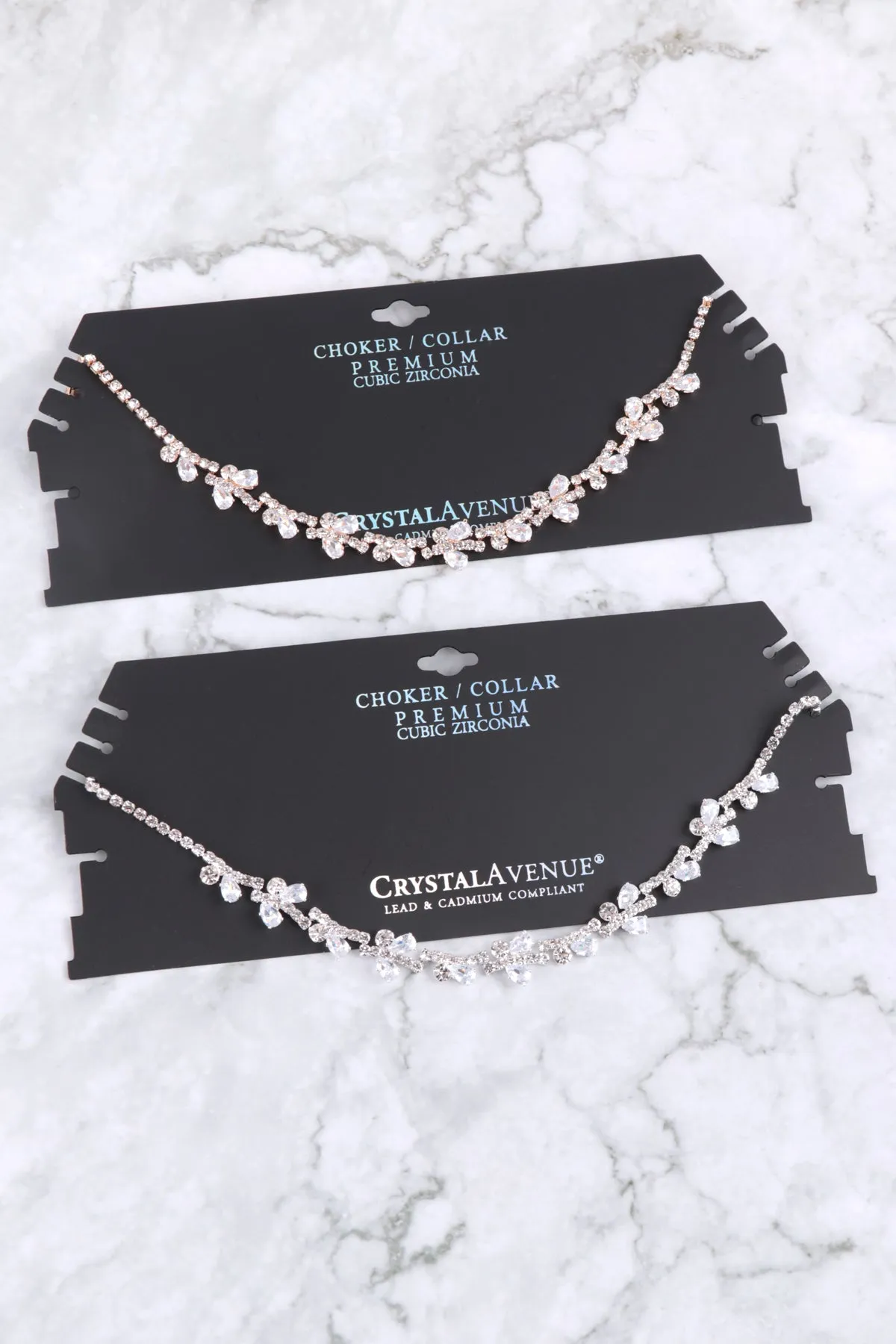 CUBIC ZIRCONIA FLOWER COLLAR CHARM NECKLACE