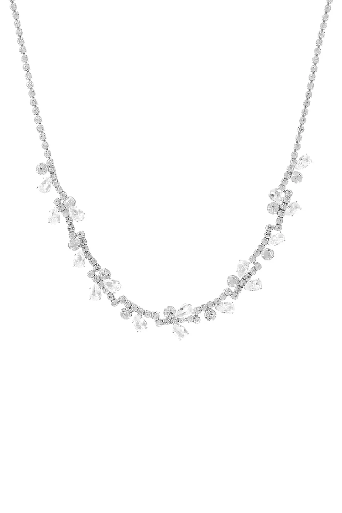 CUBIC ZIRCONIA FLOWER COLLAR CHARM NECKLACE