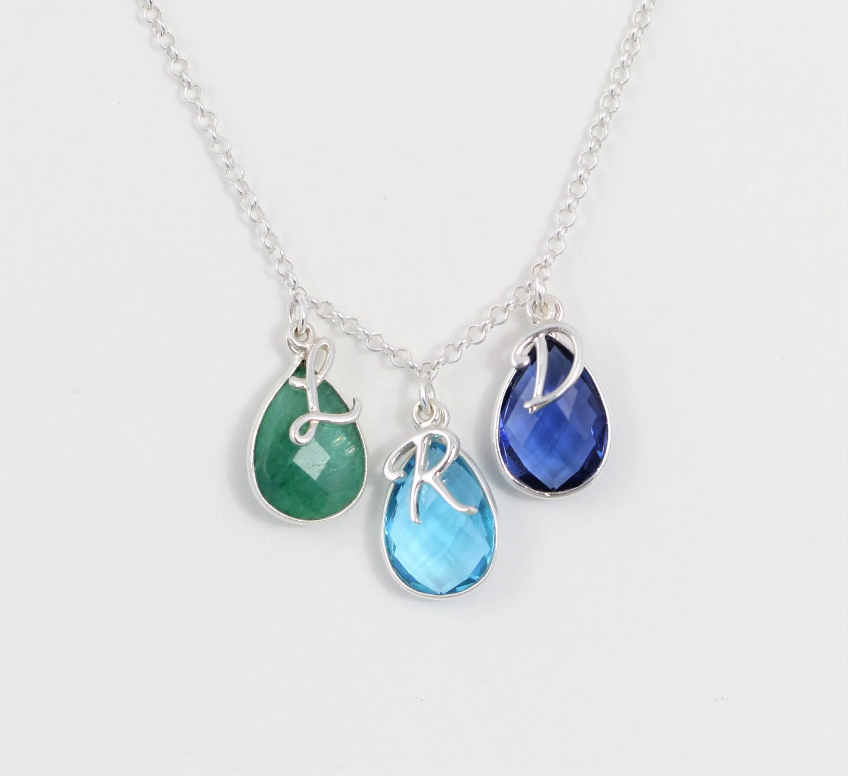 Custom Mothers Necklace, Jewelry for Grandma with Birthstones and Initials in Sterling Silver
