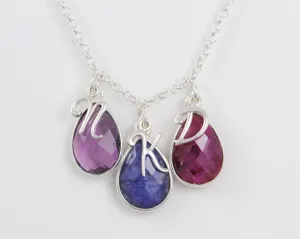 Custom Mothers Necklace, Jewelry for Grandma with Birthstones and Initials in Sterling Silver