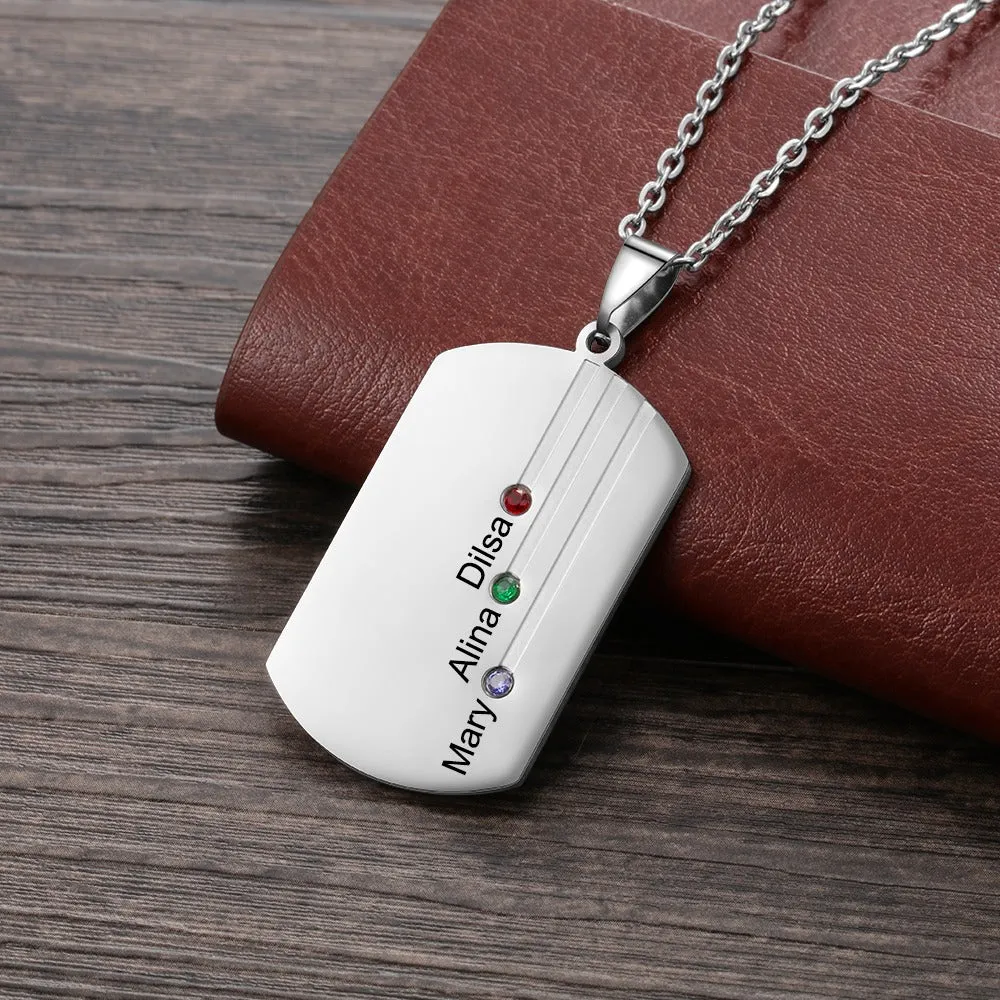 Customized 3 Names Engraved Square- Shaped Necklace