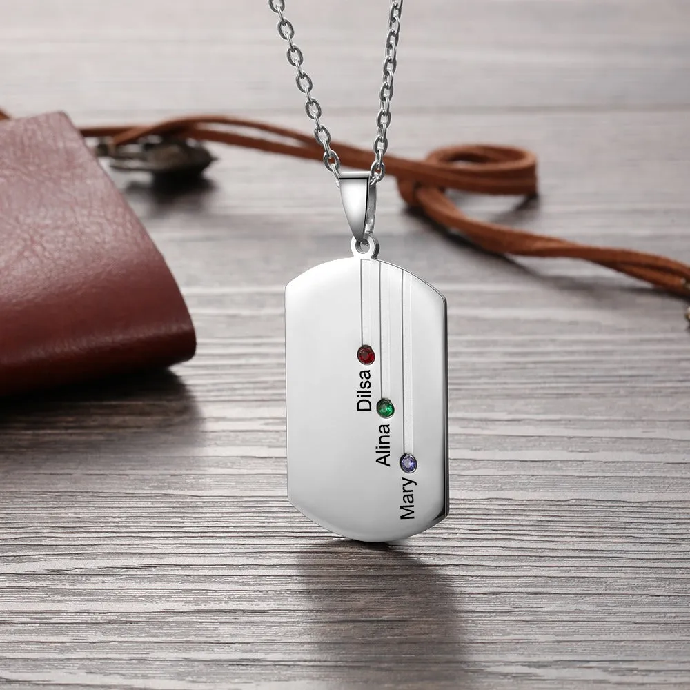 Customized 3 Names Engraved Square- Shaped Necklace