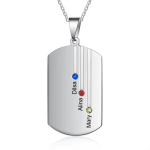 Customized 3 Names Engraved Square- Shaped Necklace