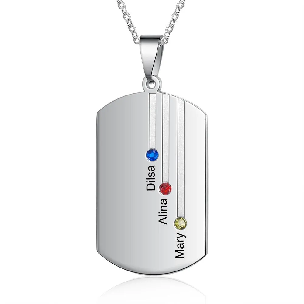 Customized 3 Names Engraved Square- Shaped Necklace