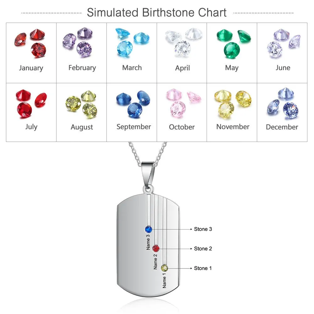 Customized 3 Names Engraved Square- Shaped Necklace