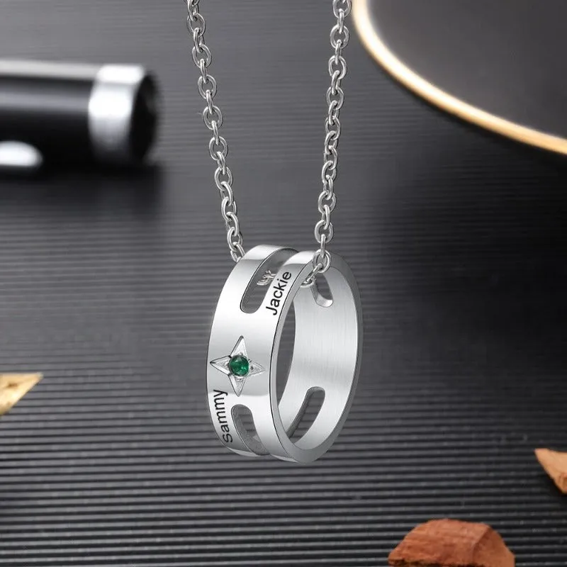 Customized Ring 1 Stone 2 Names Necklace For Women